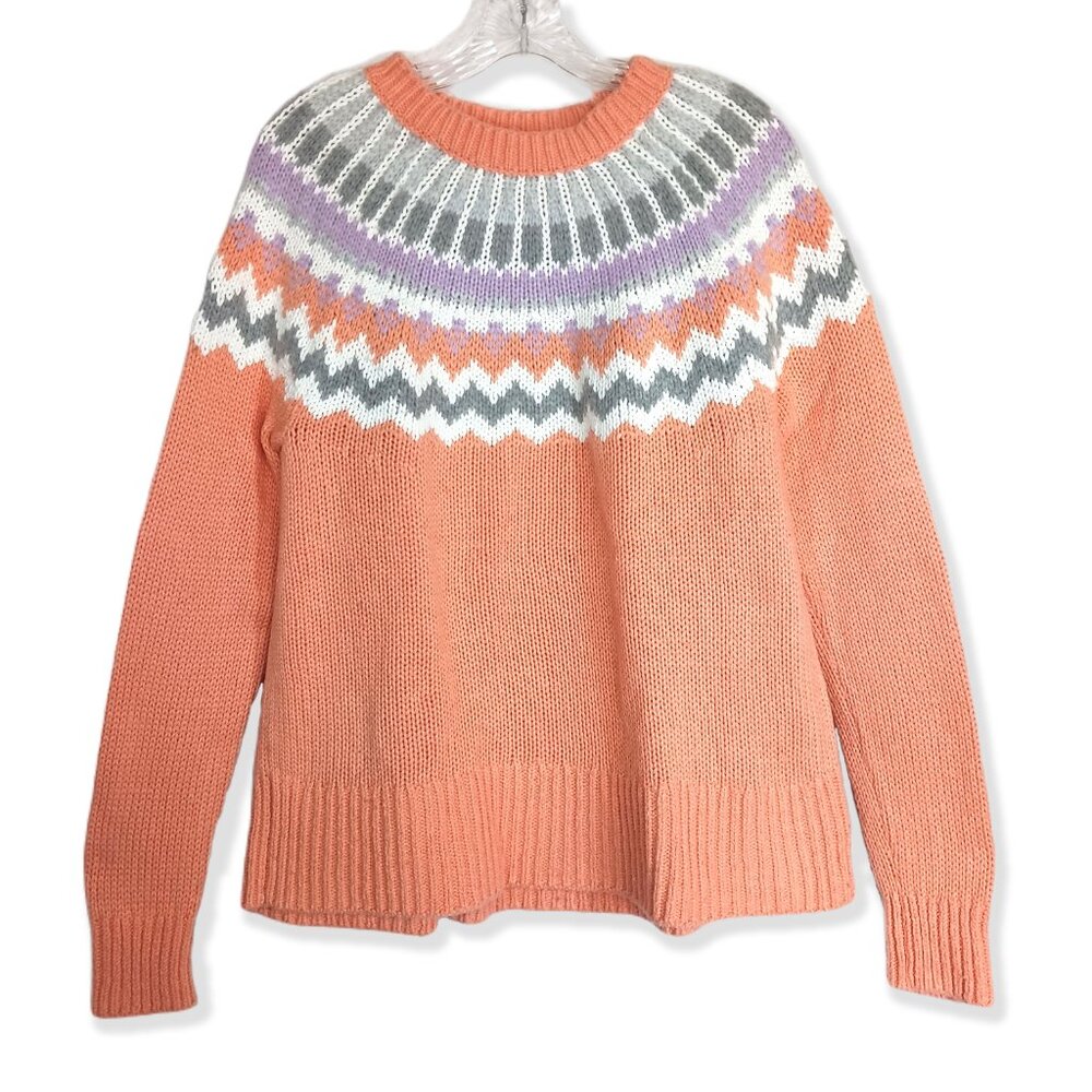 LOFT Peach Grey & White Fair Isle Wool Blend Sweater, Size M